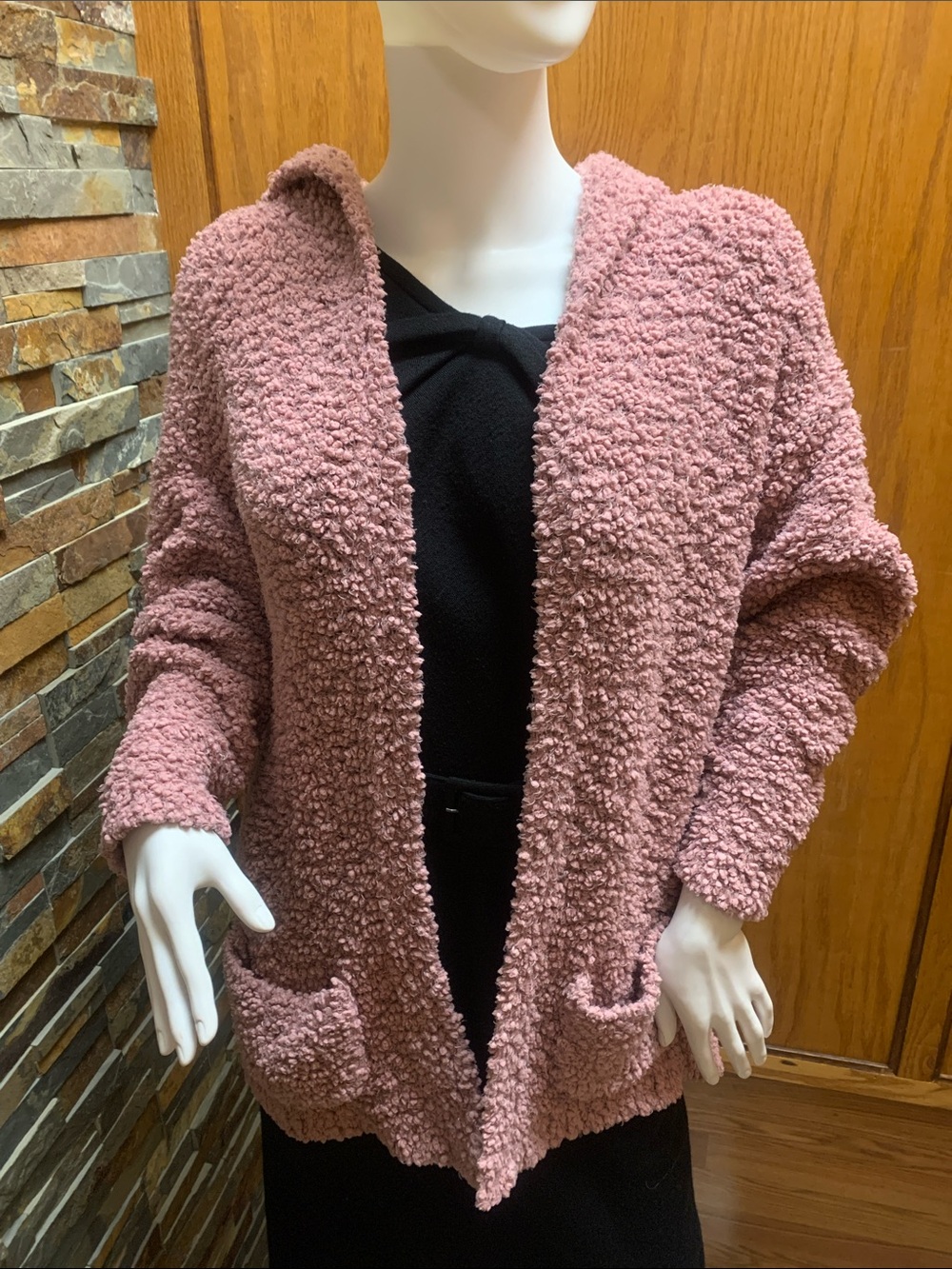 Forever 21 Dusty Rose Teddy Open-Front Jacket